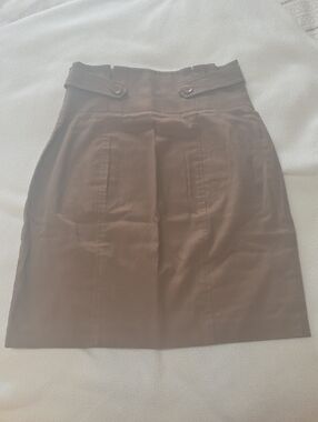 BCBGeneration Brown High-Waist Pencil Skirt with Button Tabs